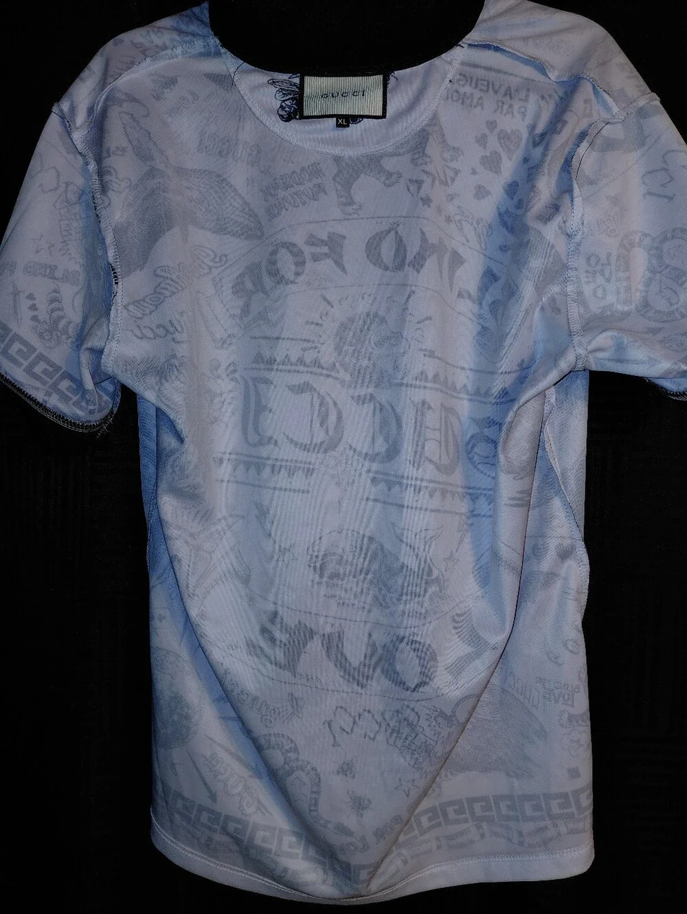 Gucci White and Black Graphic Print Polo